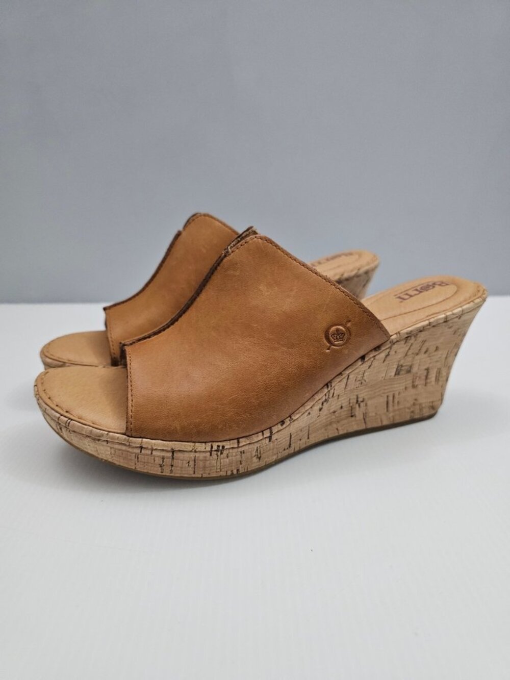 Born Arie Cork Wedge Platform Sandal Womens 10 Tan Leather Slide Comfort Boho